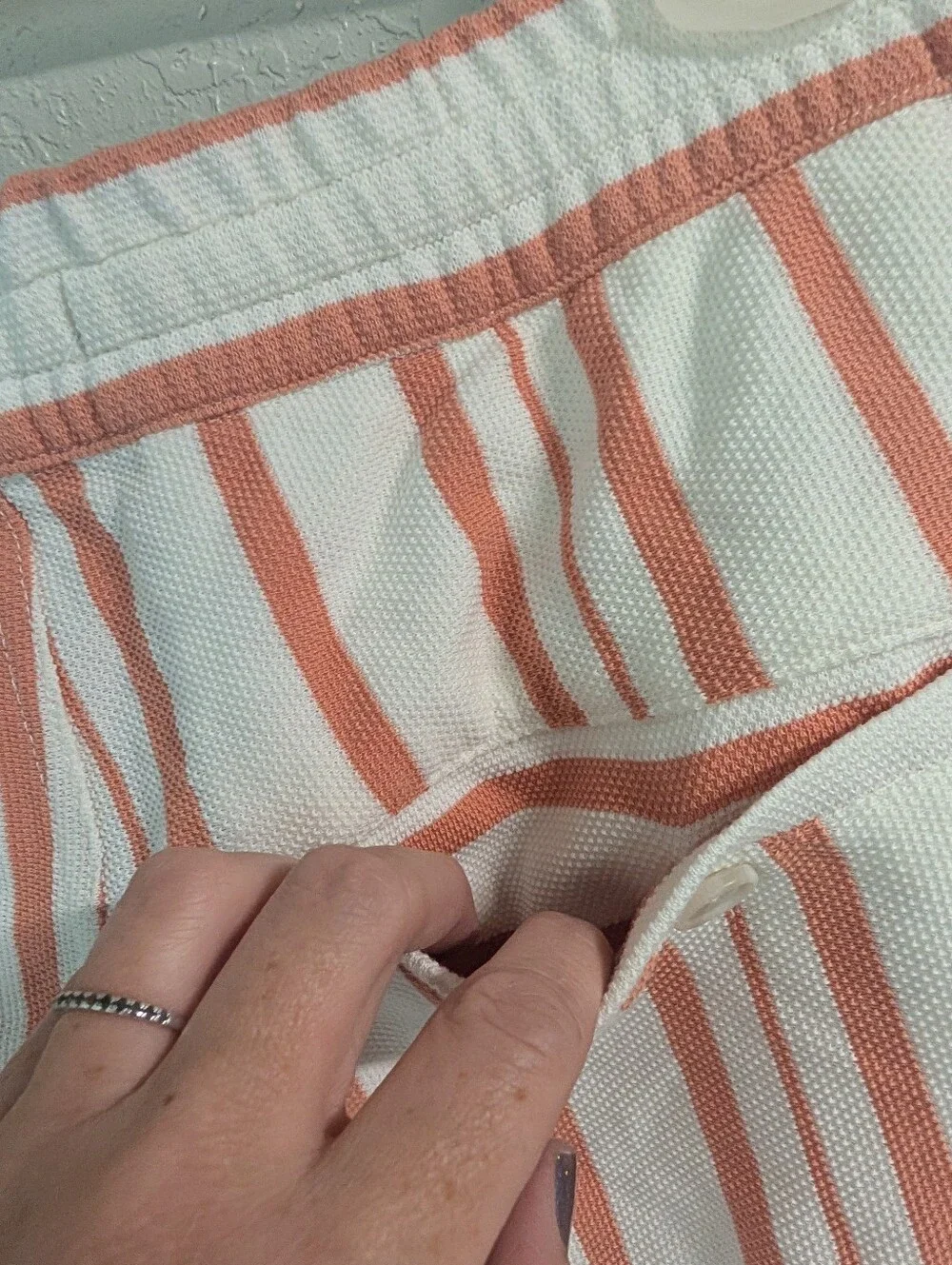 Stripe Drawstring Shorts S Coral White  Athletic Fisherman Leisure Preppy Casual